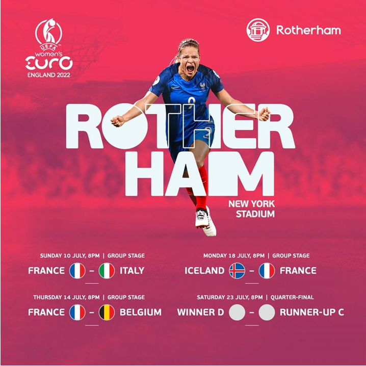 Next July, New York Stadium in Rotherham will be hosting 4 football games as part of the Women's Euros 2022. Enter the ballot for tickets or check out the website for any additional information! bit.ly/3qQGdqQ⚽