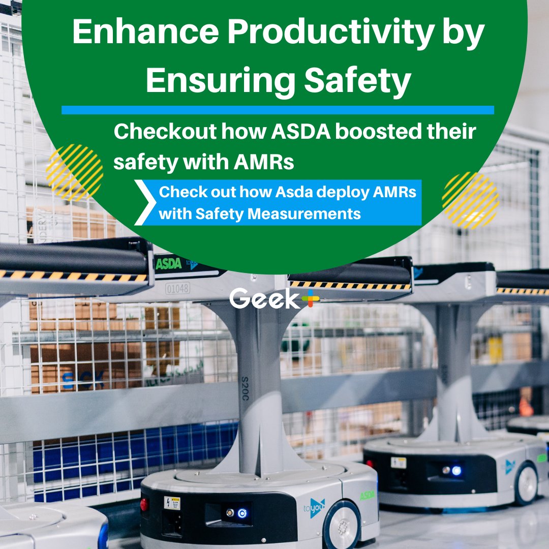 geekplusrobot's tweet photo. How can you safeguard your warehouse’s operations while ensuring top productivity? 🤔ASDA knows how, with their deployment of AMRs with safety measurements. 
🔥Learn how they did it: https://t.co/lvZ6a04nCR
#AMRs #ASDA #Sortingrobots #safety https://t.co/uFQguXfiJA