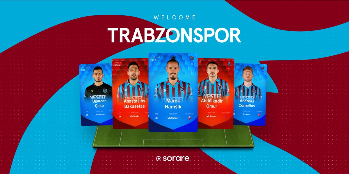Sorare's tweet photo. 🔴🔵 Welcome @Trabzonspor 🔵🔴

Our 18th #SuperLig club has joined the #Sorare family. 🇹🇷 This time we welcome the undefeated league leaders! 🔥

🔭 #Trabzonspor have landed. Get scouting: https://t.co/N8zUYv2I17 https://t.co/i7u2NZjFZ2
