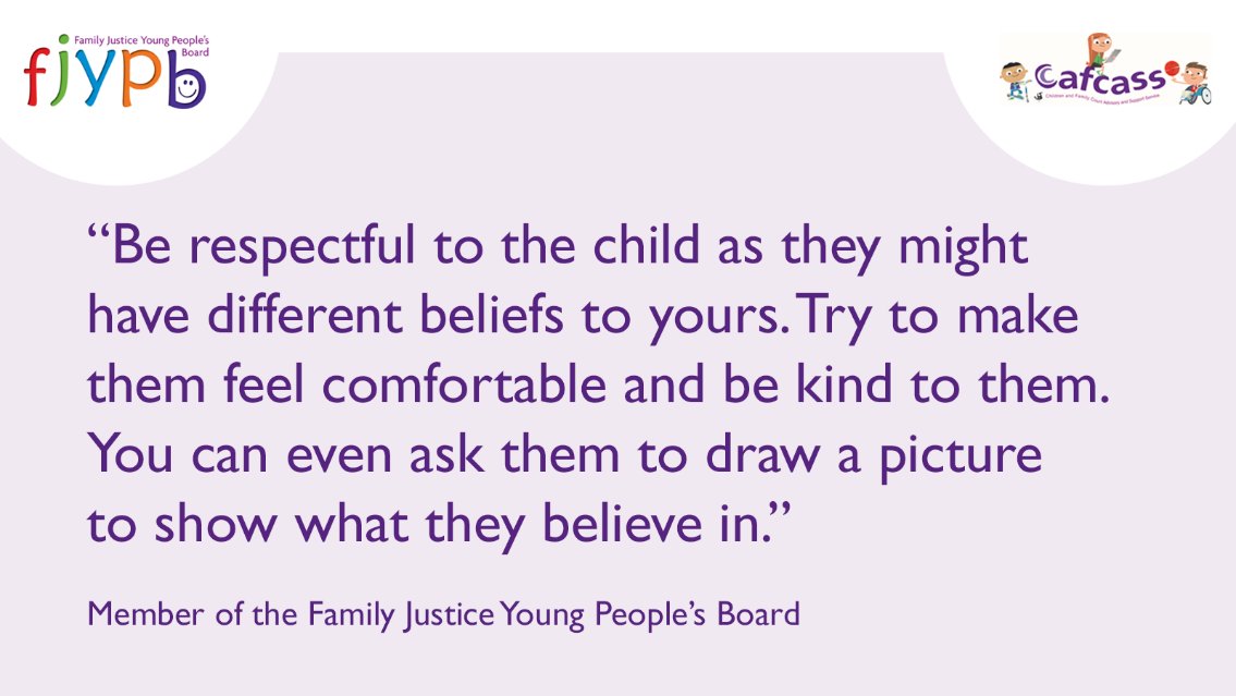 MyCafcass's tweet photo. Another member of the Family Justice Young People’s Board shares their advice to professionals working with children of different faiths. #InterFaithWeek2021 https://t.co/wa5EedsBkQ