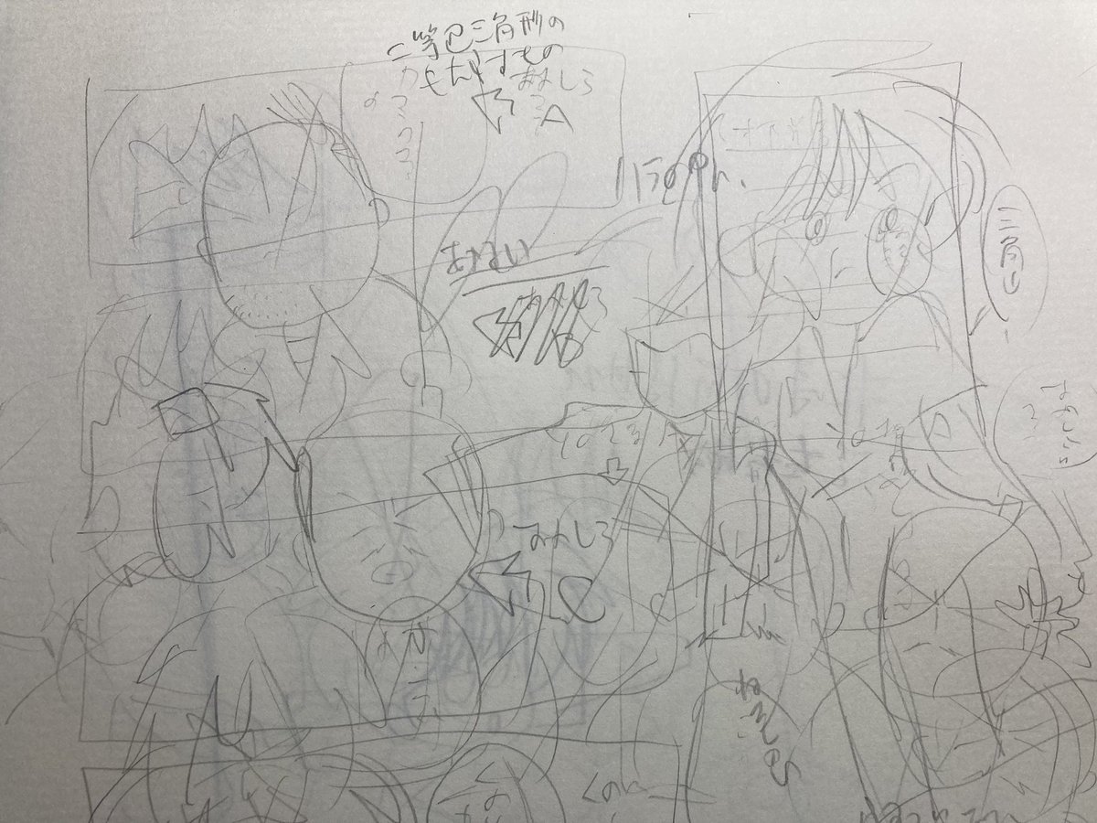 漫画のアイデアノートの前段階→ああでもないこうでもない、と頭のなかの浮かんでは消えるモヤモヤを半分無意識に紙に描き記す、お筆さきみたいなことを漫画家になる前からずっとやってて、デビュー後5〜6年分は「なんかの役に立つかも」と思って取っておいた。でもこのたび全部処分することにしたよ。 