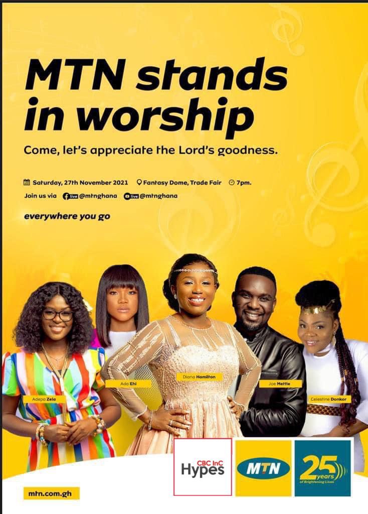 <a href="/MTNGhana/">MTN Ghana</a> stands in worship 

Ministering 
<a href="/dianaahamilton/">Diana Hamilton</a> 
<a href="/AdaEhiMoses/">Ada Ehi</a> 
<a href="/jmettle/">Joe mettle</a> 
<a href="/gospelsoja/">CELESTINE DONKOR MUSIC</a> 
@adepazela 

#ClementAfreh 
Adele Safa #momo Kwame
#SantoriniChallenge #SurvivingSophia #Survivingstupidy #survivingstupidity #psquare #emmanuelumoh #BeAfraidRemix