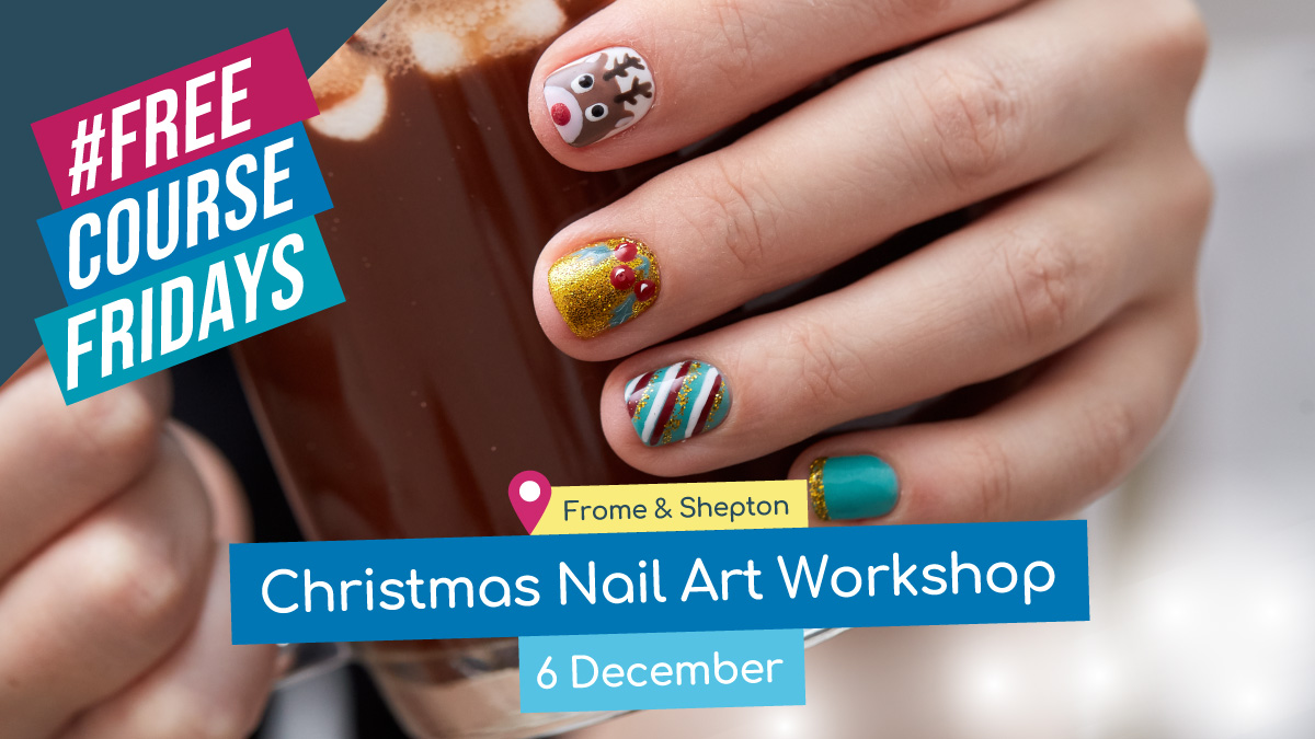SSLcourses's tweet photo. #freecoursefridays🎅Nail the festive look with our free Christmas Nail Art Workshops! Have some fun &amp; learn to decorate your #nails for the festive season. Running in #Frome (10-11.30am) &amp; #Sheptonmallet (1-2.30pm) on 6 December. Enrol online 
https://t.co/F9i8KawzSS
#christmas https://t.co/7W6PjF9h7h