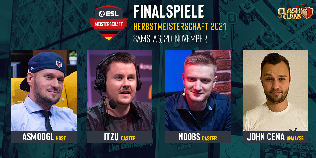 Morgen wird's wild: Die <a href="/ClashOfClansDE1/">Clash of Clans DE</a> Finalspiele! #ClashOfClans

📅 Samstag, ab 15:45 Uhr
🆚 <a href="/rpg_coc/">Repotted Gaming</a> - GBB
🆚 <a href="/Fanatix_Five/">FanatiX Five</a> - <a href="/ATNattax/">ALTERNATE aTTaX</a>
🆚 Das #ESLMeisterschaft Finale

🎙 <a href="/aSmoogl/">aSmoogl</a>, <a href="/iTzuDL/">iTzu</a>, <a href="/Noobs_iMTV/">Noobs_iMTV</a> &amp; <a href="/CenaZepto/">ZeptoCena</a>

📺 twitch.tv/itzu_gaming
📺 youtube.com/c/NoobsiMTV