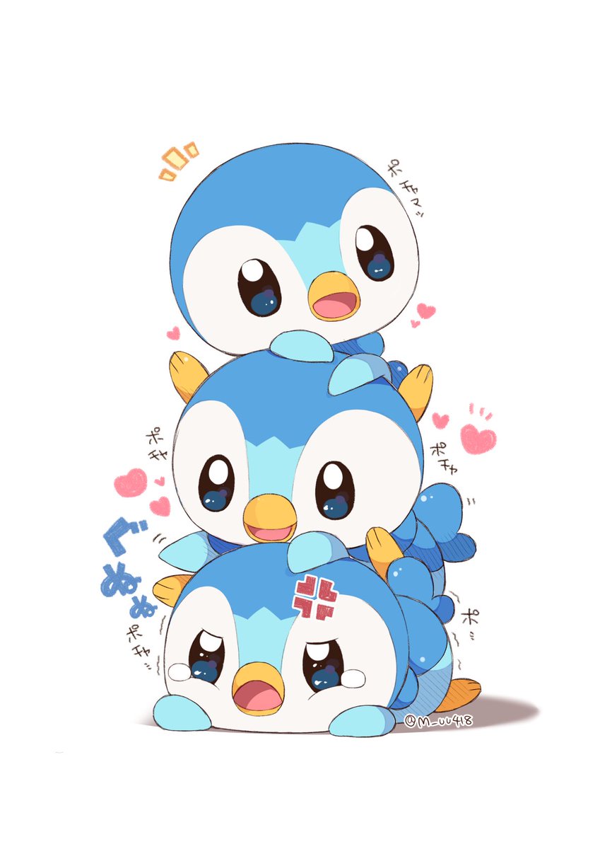 piplup no humans pokemon (creature) heart blue eyes open mouth anger vein white background  illustration images