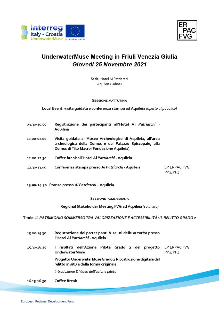 InformestEU's tweet photo. #evento
🗓️ 25 novembre, ore 9.30-17.30
🔝Evento locale di @underwatermuse , con visita guidata al @MuseoAquileia e #FondazoneAquileia e meeting di progetto
💡 Focus: #Grado2, #azionipilota, #conferenzastampa
👉https://t.co/ZowNfZ3d6j https://t.co/t8Y2BNar5v
