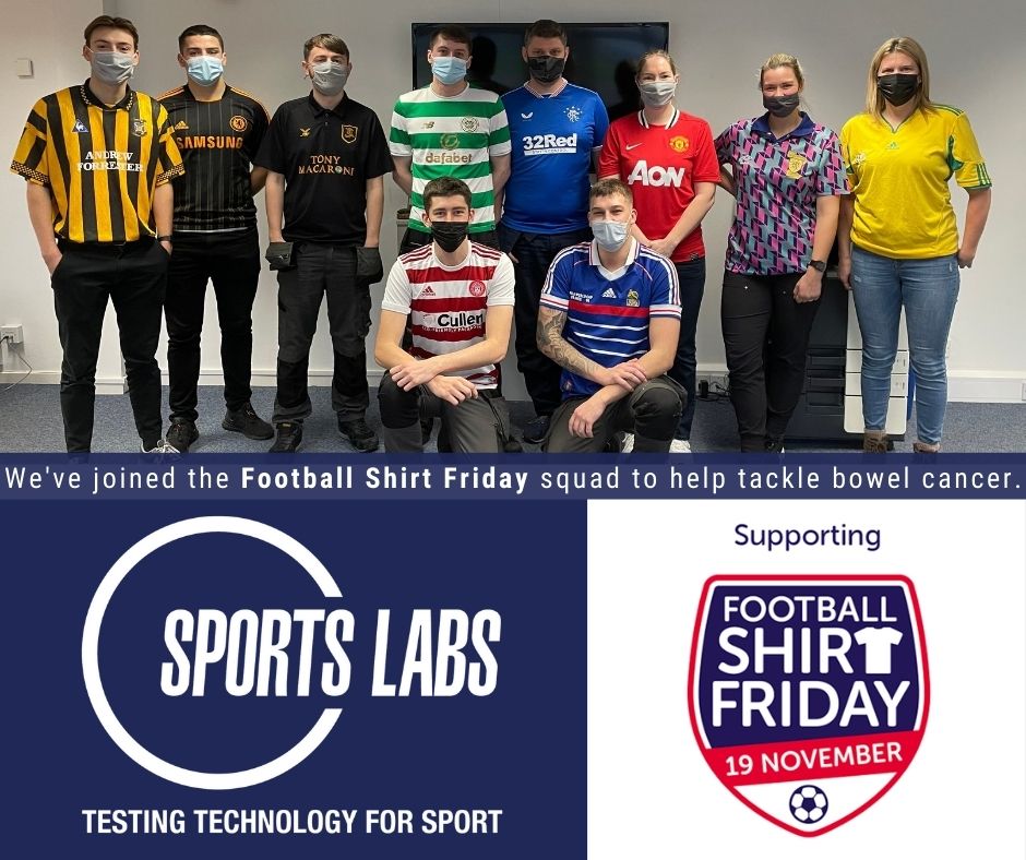 Sports Labs are supporting Football Shirt Friday to help tackle bowel cancer. Our team is wearing their favourite football shirts in aid of the Bobby Moore Fund who are pioneering bowel cancer research. Please consider donating: fundraise.cancerresearchuk.org/page/sports-la… 
#FootballShirtFriday