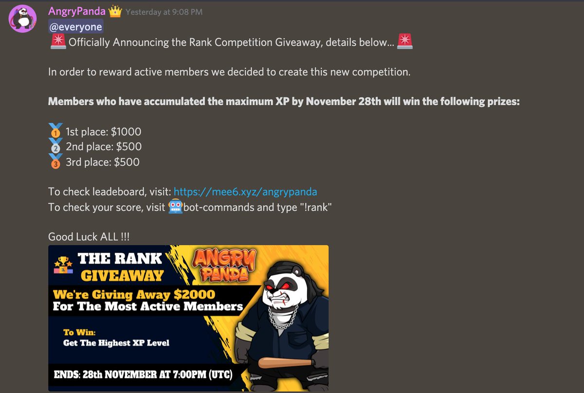⚔️🐼 Hey look what's happen on Discord ...🤫
👉🏻 discord.gg/angrypanda

#BSC #BSCnft #BNB #NFTs #NFTGiveaway