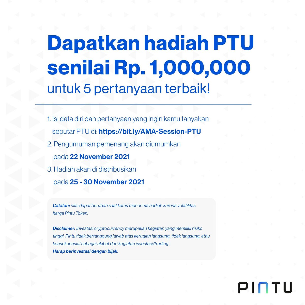 PintuID's tweet image. Hi teman Pintu!
Pintu Token ($PTU) akan segera hadir di Pintu. Berkolaborasi dengan Pintu, Bybit sebagai exchange partner resmi akan hadir di AMA session untuk menjawab pertanyaan kamu seputar program Bybit dan pandangannya terhadap launchpad PTU mendatang.