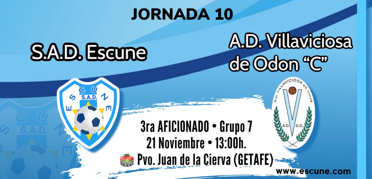 Este Domingo, no te lo pierdas:

@sad__escune 🆚 <a href="/AD_Villaviciosa/">A.D. Villaviciosa de Odón</a> “C”

Queremos los 3 puntos. VAMOS SAD 💪🏼⚽️

#escune #futbol