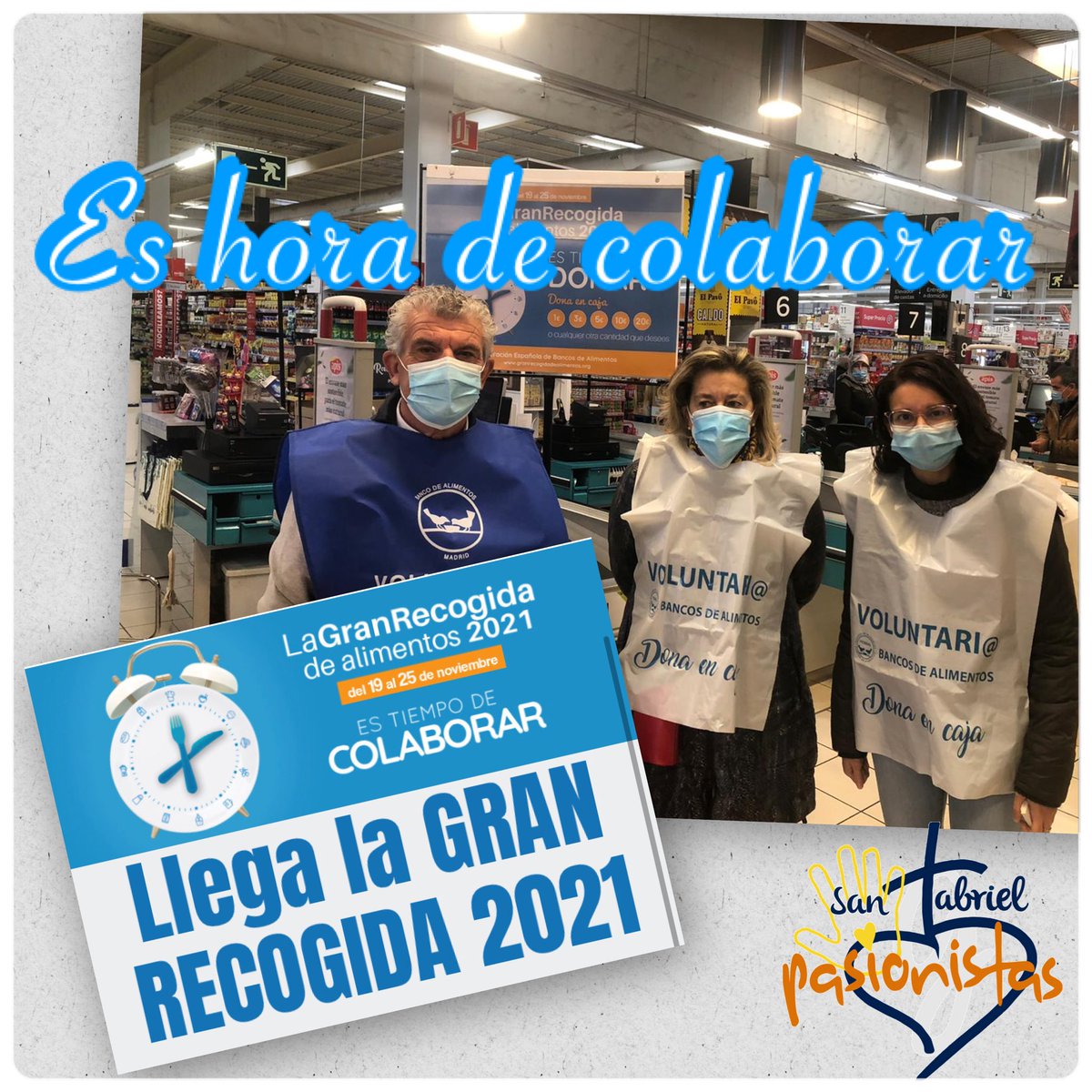 grupo_GAS's tweet photo. Un año más nos sumamos a la gran iniciativa del @bancoalimadrid en la @GranRecogidaMad. Y es que es tiempo de colaborar y nosotros lo hacemos. Te esperamos en Carrefour Espartales. Comenzamos!@grupo_GAS @SGabrielAlcala #GranRecogidaAlimentos2021, #TodosSumamos,#EsHoradeColaborar https://t.co/0qpSfuGME5