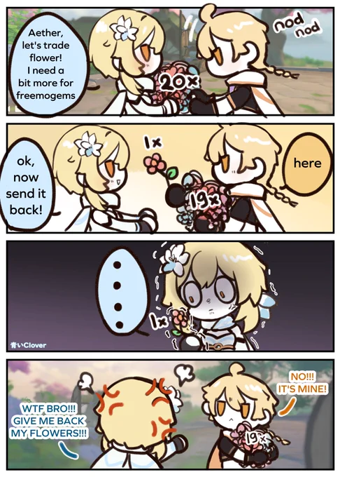 Trading flowers be like...
.
.
.
.
I feel like hoarding the flowers for my house :(
#原神  #GenshinImpact 
