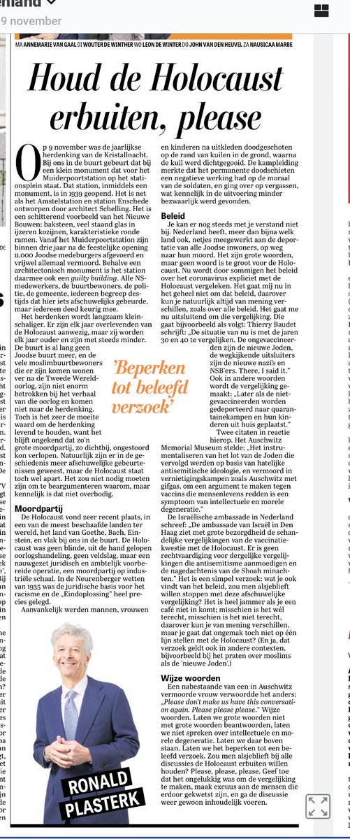 Houd de holocaust er alsjeblieft alsjeblieft buiten! Honderd procent eens met deze ijzingwekkende en scherpe column van <a href="/RPlasterk/">Ronald Plasterk</a>