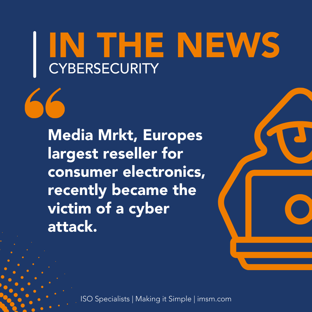 IMSM_Ltd's tweet image. A total of 3,100 MediaMarkt servers are said to have been hacked and 1000 branches have been affected. You can read more here: hubs.ly/H0_v_mp0

#iso27001 #iso #datsecurity #cybersecurity #cybercrime #ransomeware