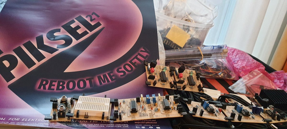 WolfgangSpahn's tweet photo. preparations for tomorrow's workshop "A Butterfly in an Analogue Computer" at #piksel21 https://t.co/2JwTXt19nb