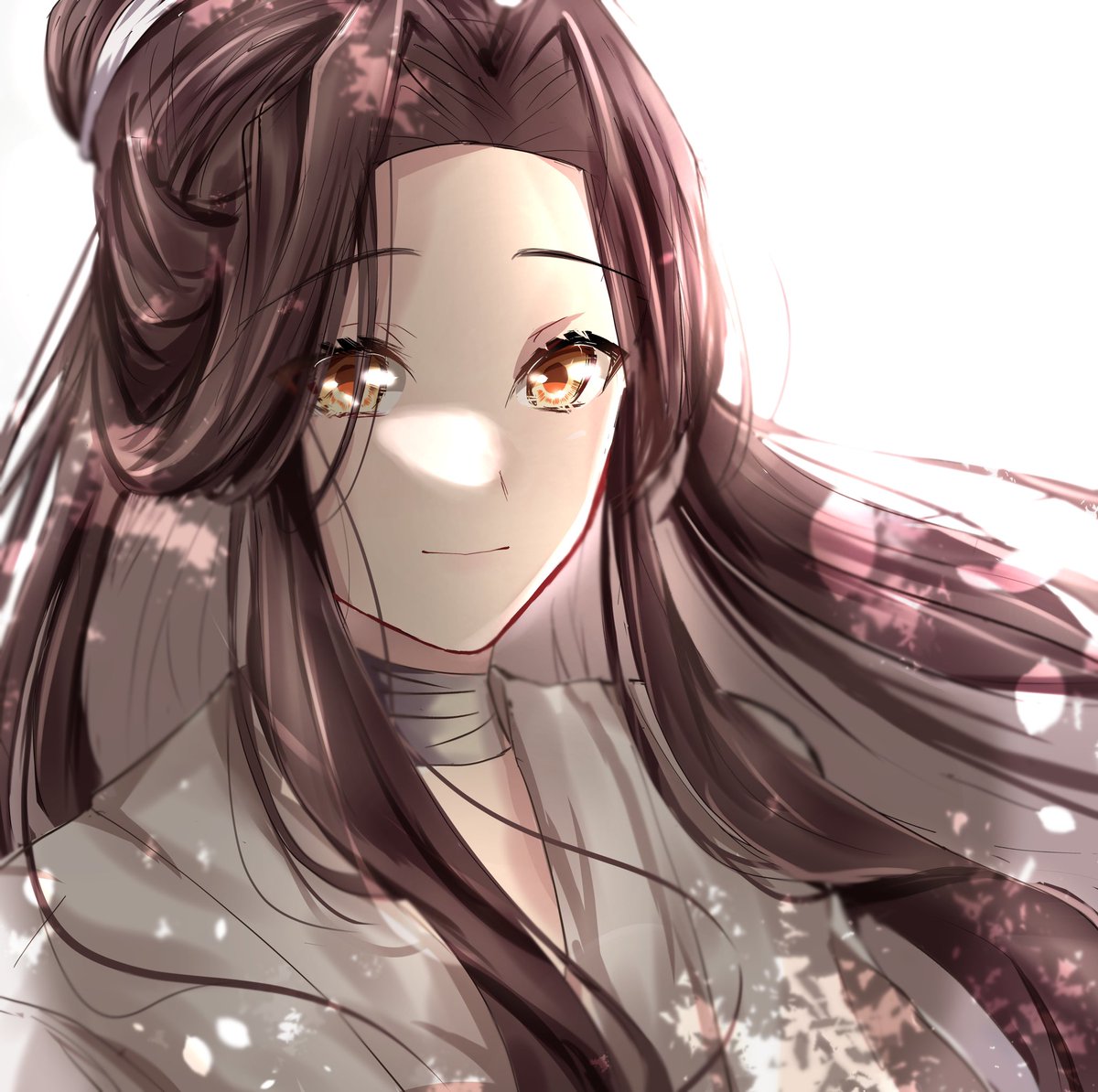 solo long hair brown hair white background brown eyes smile looking at viewer  illustration images