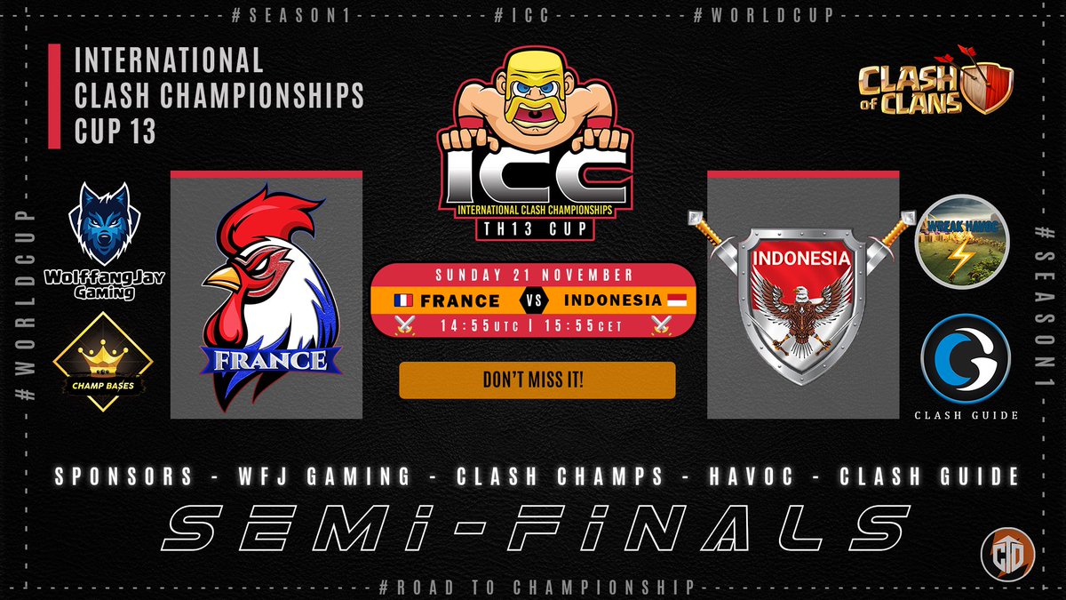 TeamFranceCoC's tweet image. 🗓 21.11 - Dimanche chargé pour la @TeamFranceCoC 🔥🔥🔥

▪️15h45 : @icchamps | Cup 1️⃣3️⃣ - Semi Finals 🆚  #Indonesia 🇮🇩
▪️21h30 : @ClashWorldCup | #CWC7 - W2 🆚 @CWCCATALUNYA 

🎥 Stream by @optimusprimeCOC &amp;amp; @parandar 🇫🇷

#GOLESBLEUS🇫🇷