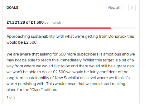 NewSocialistNS's tweet image. We're now less than £300 away from our first monthly subscription target for #NS500, reaching £2,500 a month would mean we'd be confident of the long-term sustainability of NS. If you can, we'd really appreciate it, if you were able to help us get there. newsocialist.org.uk/subscribe/