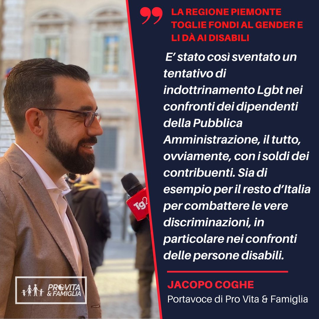 🔴"BENE LO STANZIAMENTO DI FONDI DELLA REGIONE PIEMONTE AI DISABILI E NON ALLA PROPAGANDA GENDER, IL RESTO D'ITALIA PRENDA ESEMPIO"

Leggi qui il comunicato👇
provitaefamiglia.it/blog/pvf-piemo…

<a href="/jacopocoghe/">Jacopo Coghe</a> - <a href="/MaurizioMarron/">Maurizio Marrone</a>

#StopGender #disabilità #regionepiemonte #stopDiscriminazione