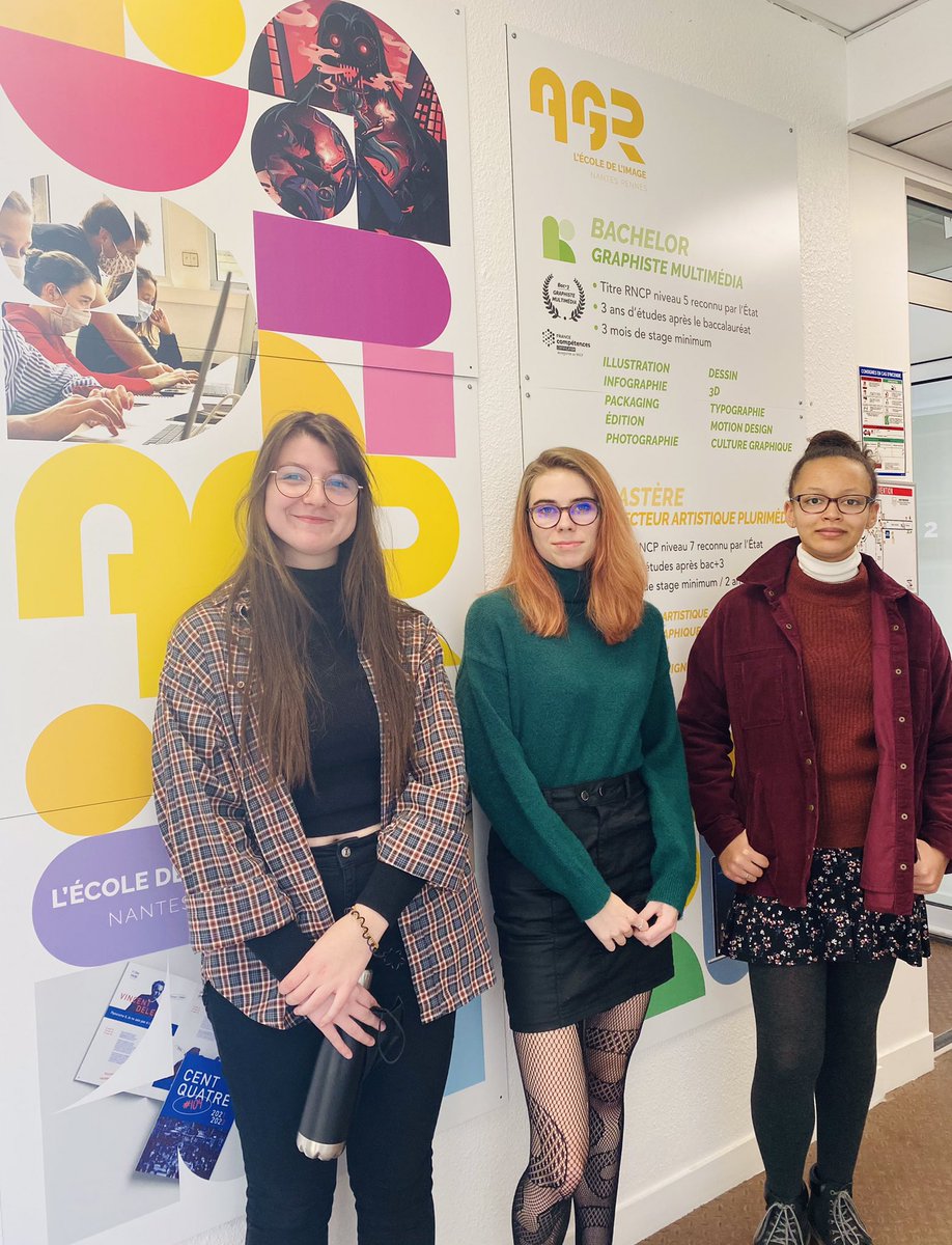an_chevalier's tweet photo. Vous souhaitez vous orienter vers des études en #DesignGraphique ou #Animation #3D à la rentrée prochaine, retrouvez #AGR #Rennes et nos 3 #étudiantes #Mailis #Eve #Hannah sur le salon de @letudiant de Rennes ce samedi 20/11 au Parc Exposition. @teresadurand90 https://t.co/4VEI9LY4eF