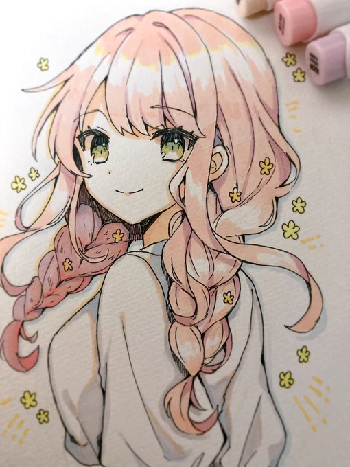 Ohuhuイラストマーカー頂いたので描いてみました
ピンク系がたくさん揃ってて可愛い女の子描くのも捗りますね🤝
 #Ohuhu @Ohuhu_JP 