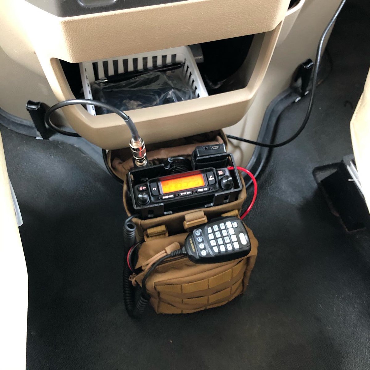 thetechprepper1's tweet photo. Have you ever considered a semi-permanent radio install in your vehicle or motorhome using a manpack?
Here's a shot of the FTM-6000 manpack in the RV. The only permanent install is the hood mounted antenna with coax fished into the cab.
#thetechprepper #yaesu #ftm6000 https://t.co/v37SEGkPfO