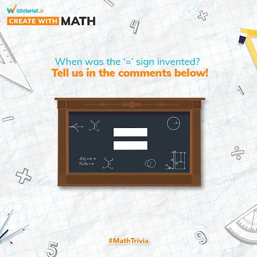 whitehatjunior's tweet photo. Having Latin origins the ‘=’ sign was invented by a Welsh mathematician, Robert Recorde. He definitely recorded his work in the Math community. 
Have you ever heard of him? Tell us in the comments. 

#CreateWithMath #WhiteHatJr #MathSkills #MathQuiz https://t.co/qdN5dGruF5