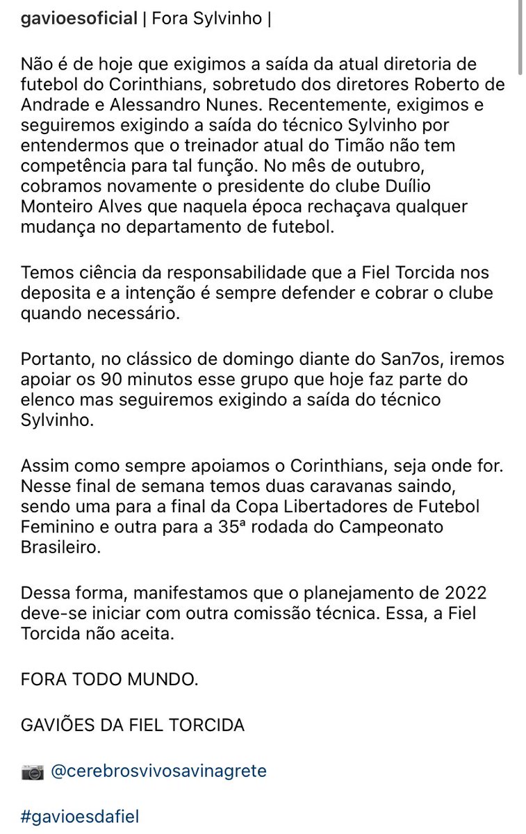 gavioesoficial's tweet photo. Fora Sylvinho https://t.co/Z4pQ33mSej