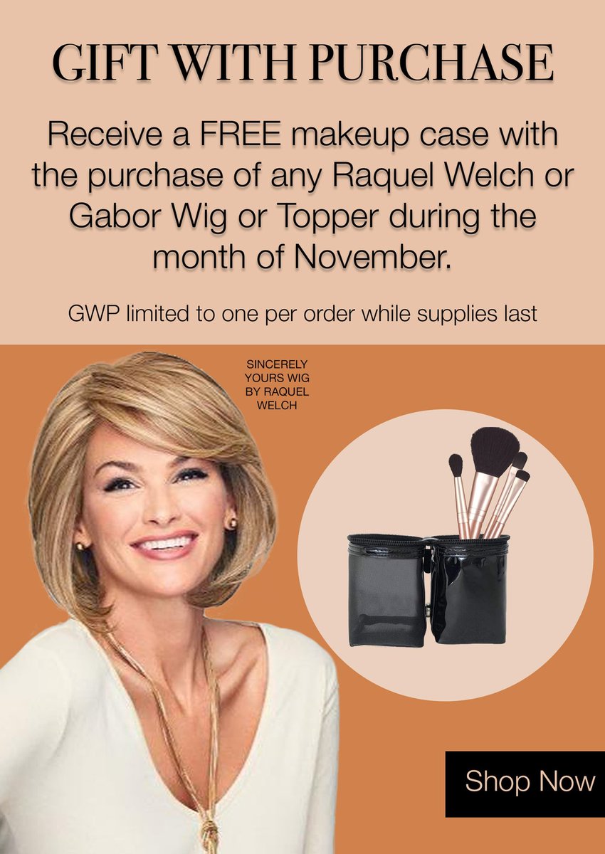 WigStudio1's tweet photo. Free makeup case with the purchase of any Raquel Welch or Gabor wig or topper during the month of November (while supplies last), order your new style today at https://t.co/Wtkp3oIXcQ!⁠
⁠@HairUWearINC https://t.co/0n4lkWeaKt