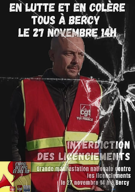 27 NOV BERCY 14H: GRANDE MANIFESTATION NATIONALE CONTRE LES LICENCIEMENTS À L'APPEL DES PPG ET DES TUI 
Nous les salariés de PPG et de TUI, appelons tous les travailleurs du privé, du public qui luttent contre les destructions d’emplois à venir crier leur colère le 27 nov à Bercy