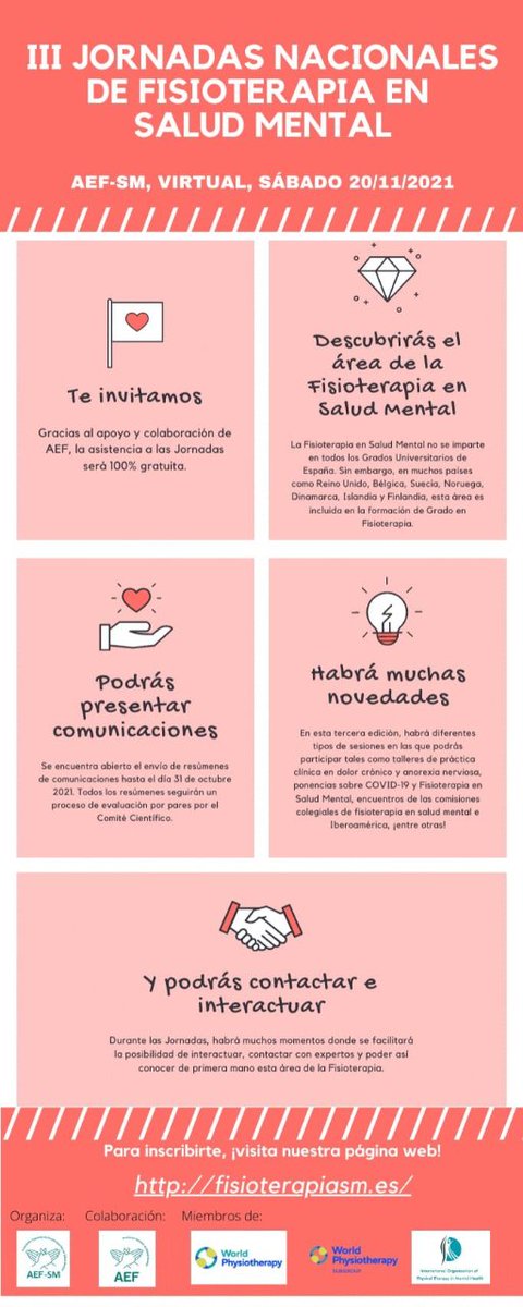 AEFSM_info's tweet photo. A menos de 24 horas para comenzar las Jornadas de Fisioterapia en Salud Mental ¿Te las vas a perder? 👉 Te invitamos este sábado 20/noviembre 
Inscríbete en https://t.co/Yx78gsPUo1 https://t.co/Lncw78LGVV