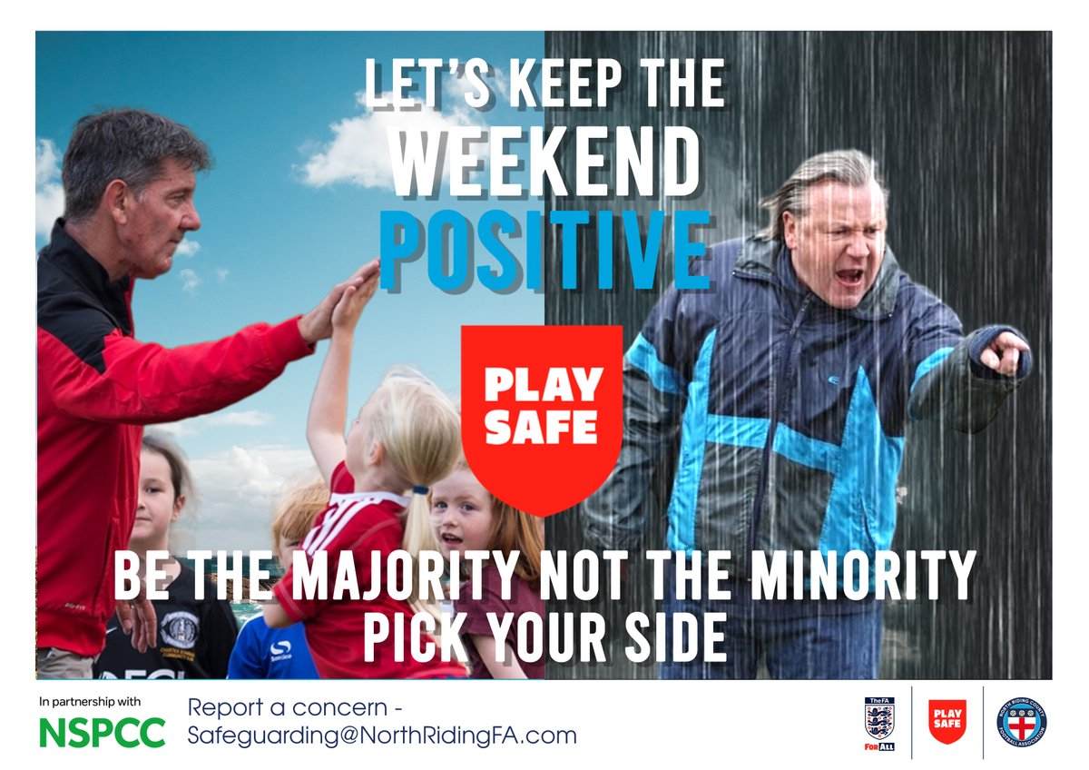 NorthRidingFA's tweet photo. Let's keep our sidelines positive this weekend...
#PositiveSidelines #WeOnlyDoPositive #Respect #NationalSafeguardingWeekend https://t.co/b1vnwm75pD