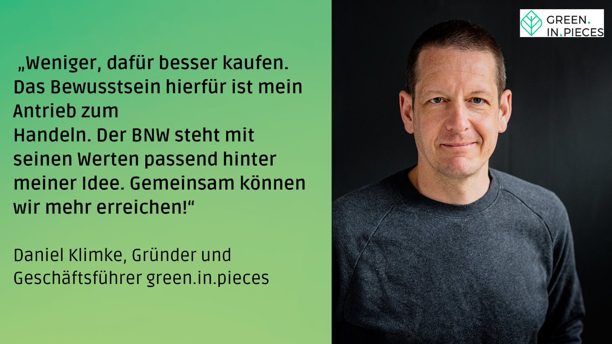 bnw_ev's tweet photo. "Change the industry – save the planet" ist das Motto des neuen BNW-Mitglieds @greeninpieces.
Der Onlineshop bietet eine Auswahl an pieces an, die #langlebig sind und der #Umwelt oder den Produzent:innen der pieces keinen Schaden zufügen. #NeueMitglieder2021 #WERTschaften https://t.co/QXdTKquQI8