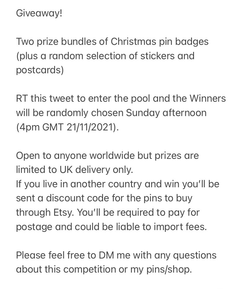 GIVEAWAY! RT to win 1 of 2 Christmas pin bundles. 
Competition ends on Sunday. Please see the attached photos for details.