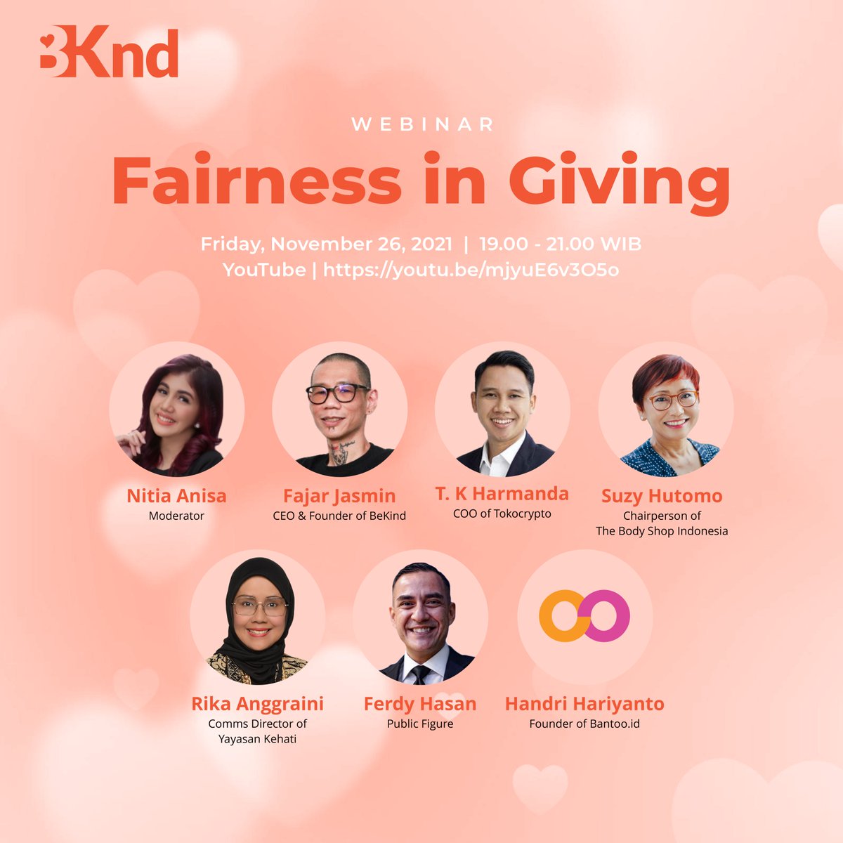 TokenBekind's tweet photo. Fairness in Giving
Ikuti webinar untuk mendapatkan informasi mengenai peran blockchain dalam proses donasi dan peningkatan impak berkelanjutan, yang lebih adil dan seimbang.
Jumat 26 November mulai jam 19:00 WIB
Live streaming via https://t.co/6NQOLeIZfc https://t.co/IUAElenhKQ