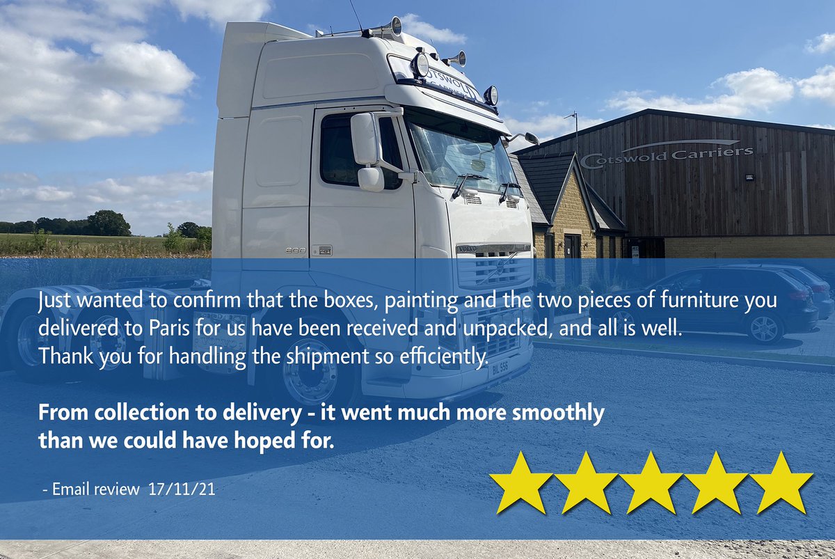 CotswoldCarry's tweet photo. Happy customer with a part load delivered successfully from their Oxfordshire home to one in Paris. This is a notoriously difficult (&amp; potentially expensive) run but is no problem for our experienced team and our smaller vans.

📧 enquiries@cotswold-carriers.co.uk
📞 01608 730500 https://t.co/jobXLHrOIi