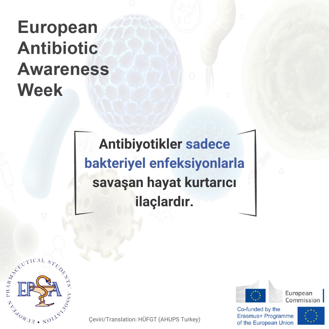 HU_FGT's tweet photo. 18-24 Kasım Avrupa Antibiyotik Farkındalık Haftası'nda antibiyotiklerin doğru kullanımı hakkında farkındalık oluşturulması amaçlanmaktadır.
#EAAW #EHSASvsAMR #AvrupaAntibiyotikFarkındalıkHaftası #hüfgt #hacettepe #hacettepeeczacılık #eczacılık #hacettepeüniversitesi https://t.co/XIOlCwHQM5