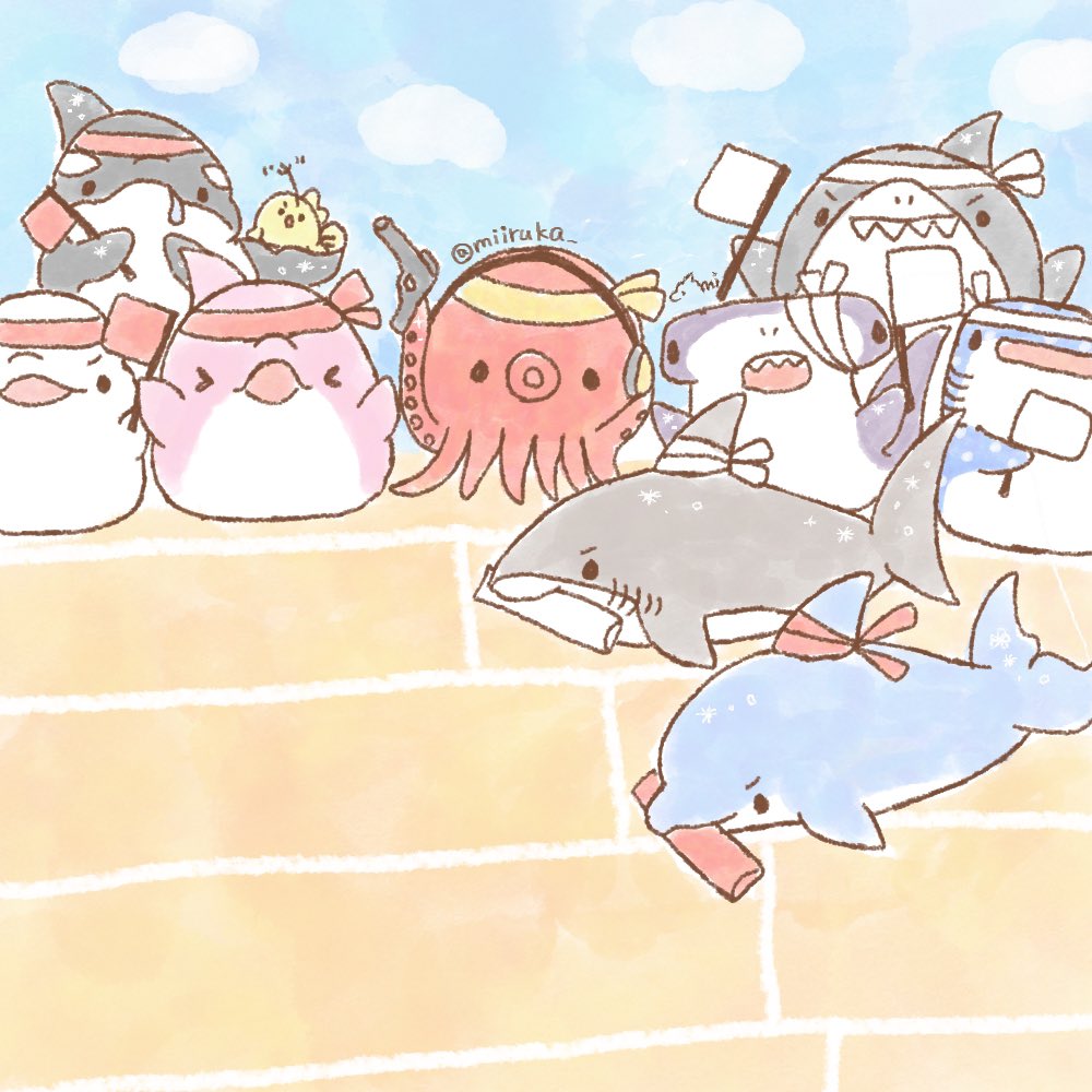 イルカ組vsサメ組！？ どっちが勝つかな？？ よーいどん！！🐬🦈