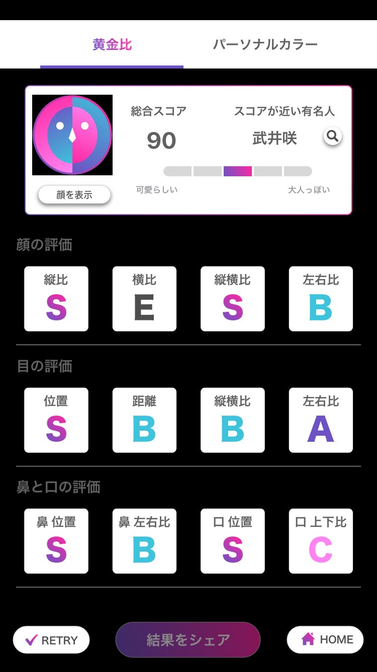 もも このアプリで黄金比を計測したら 顔の点数は90点 でした 武井咲 と近い顔らしいです Dlはこちら T Co Hejvpewhum 顔採点 顔診断 Facescore そんな美人な顔してないぞ 整形したいくらいなのに T Co Iy3lzp5cnt Twitter