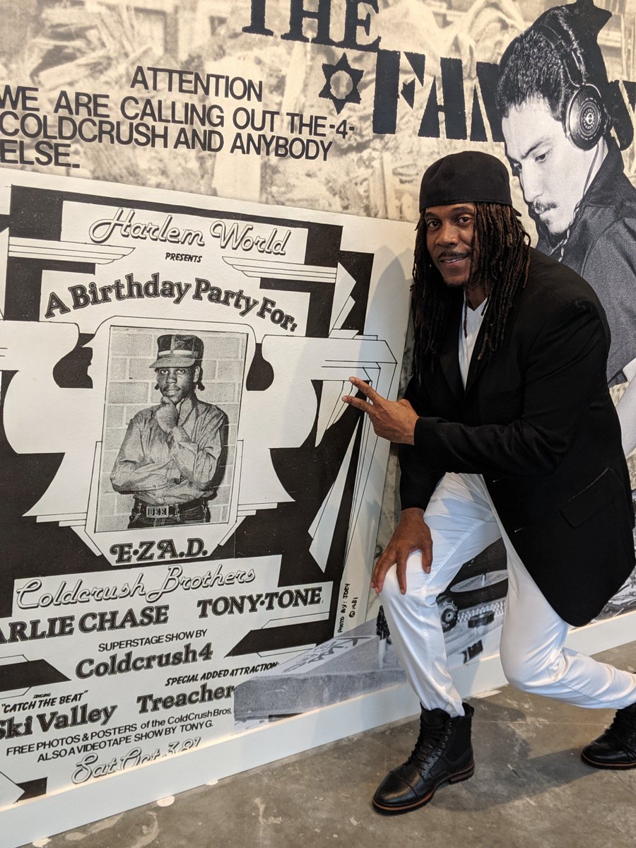 Welcome to Hip Hop History Month Supreme Easy A.D Showing off Classic Birthday Flyer from Harlem World Entertainment Complex 1981