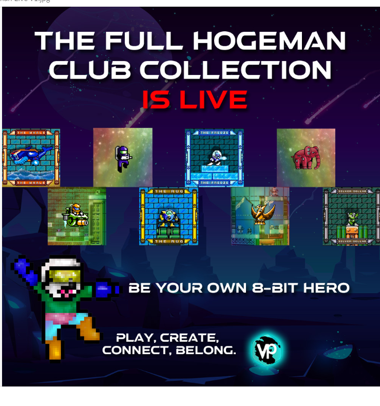 VirtualPangea's tweet photo. There are 760 non-fungible pieces in the Hogeman Club Collection. Have you seen them all yet?!

Who secured their key to play in Hogeman's 8-bit world? Show us which ones you scooped up in the comments below!
Official Opensea link:
https://t.co/ztBTH4Al74

Be Your Own 8-Bit Hero. https://t.co/Ob2nHyz38T