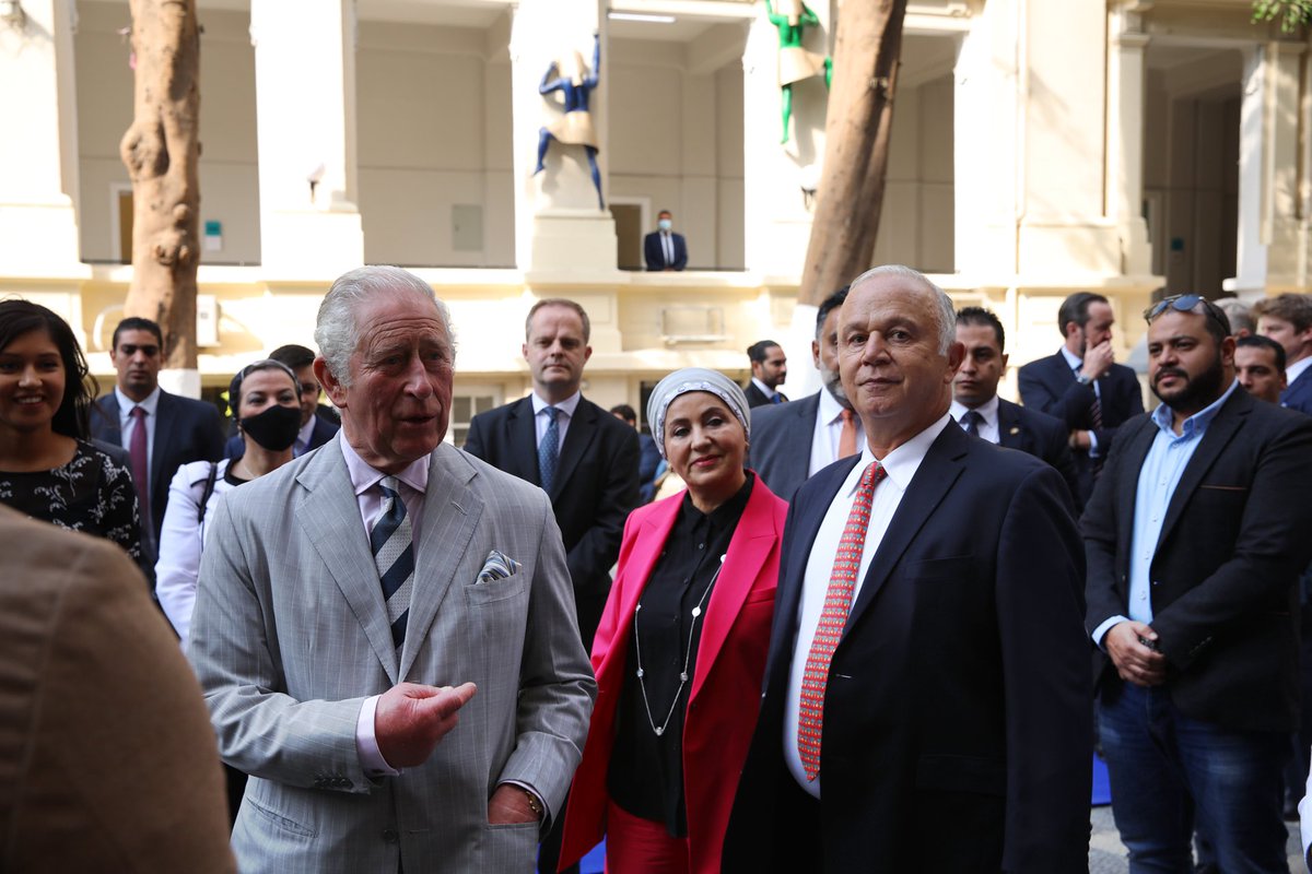 TheGrEEKCampus's tweet photo. A historic day at The GrEEK Campus! Led by our Chairman and Founder, Mr. Ahmed El Alfi, #HRHPrinceCharles toured our downtown campus for his Sustainable Markets Initiative, where he met emerging tech startups and corporate and institutional sustainability and climate leaders. https://t.co/OrGf16xOQo