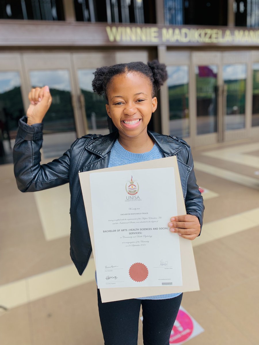 Boitumelothage_'s tweet image. We can chant and pass at the same time 
A graduate of the University of South Africa. The wildest dreams of my ancestors, coming true. To our comrades who have walked this journey with us. To our families who have been shining lights.