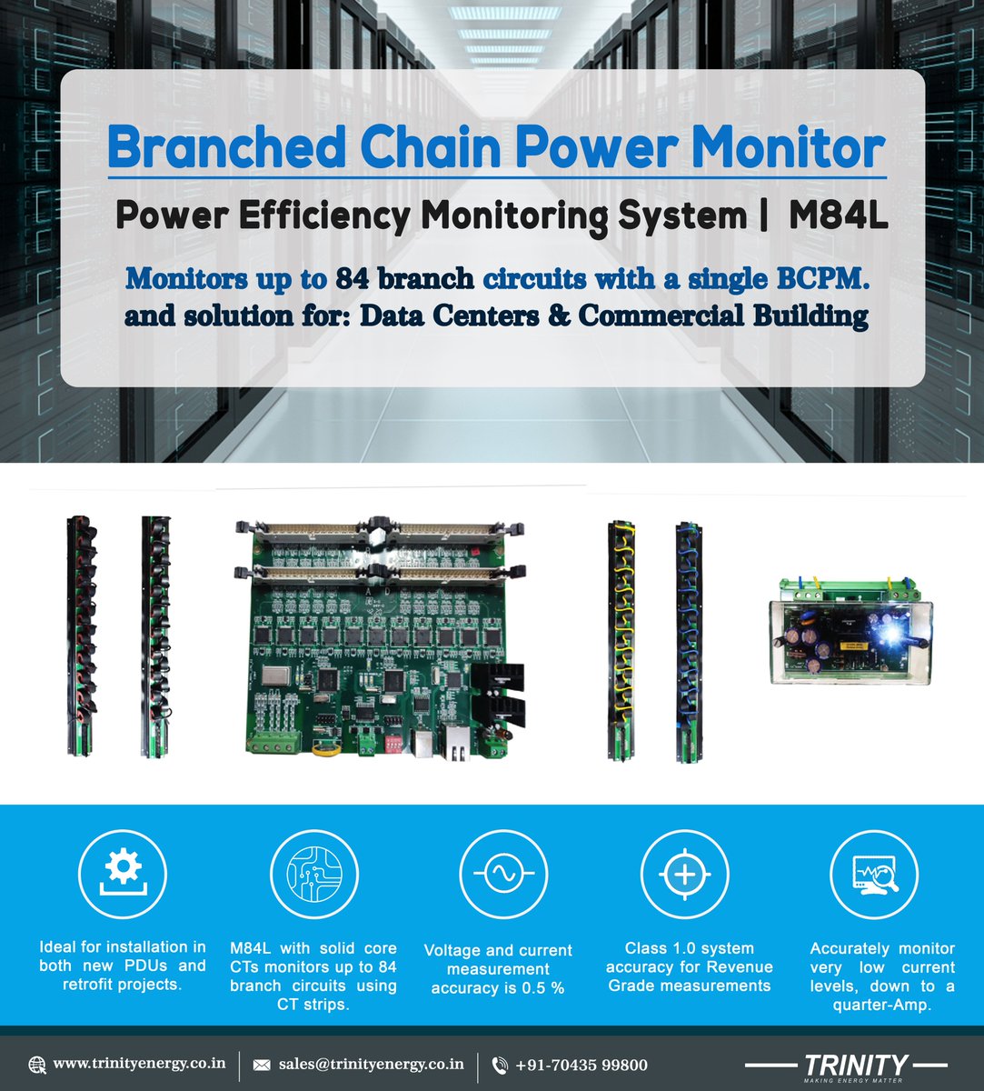 trinityenergy_'s tweet photo. TRINITY'S Branched Chain Power Monitor - M84L 
Power Monitoring Solution for Data Centers &amp; Commercial Building
Explore more about BCM: 👇https://t.co/LFa0gHiu9n
------------------------
For inquiry,
sales@trinityenergy.co.in or Call - +91-922 800 4452/53/54 https://t.co/gNPFSVbZ0I