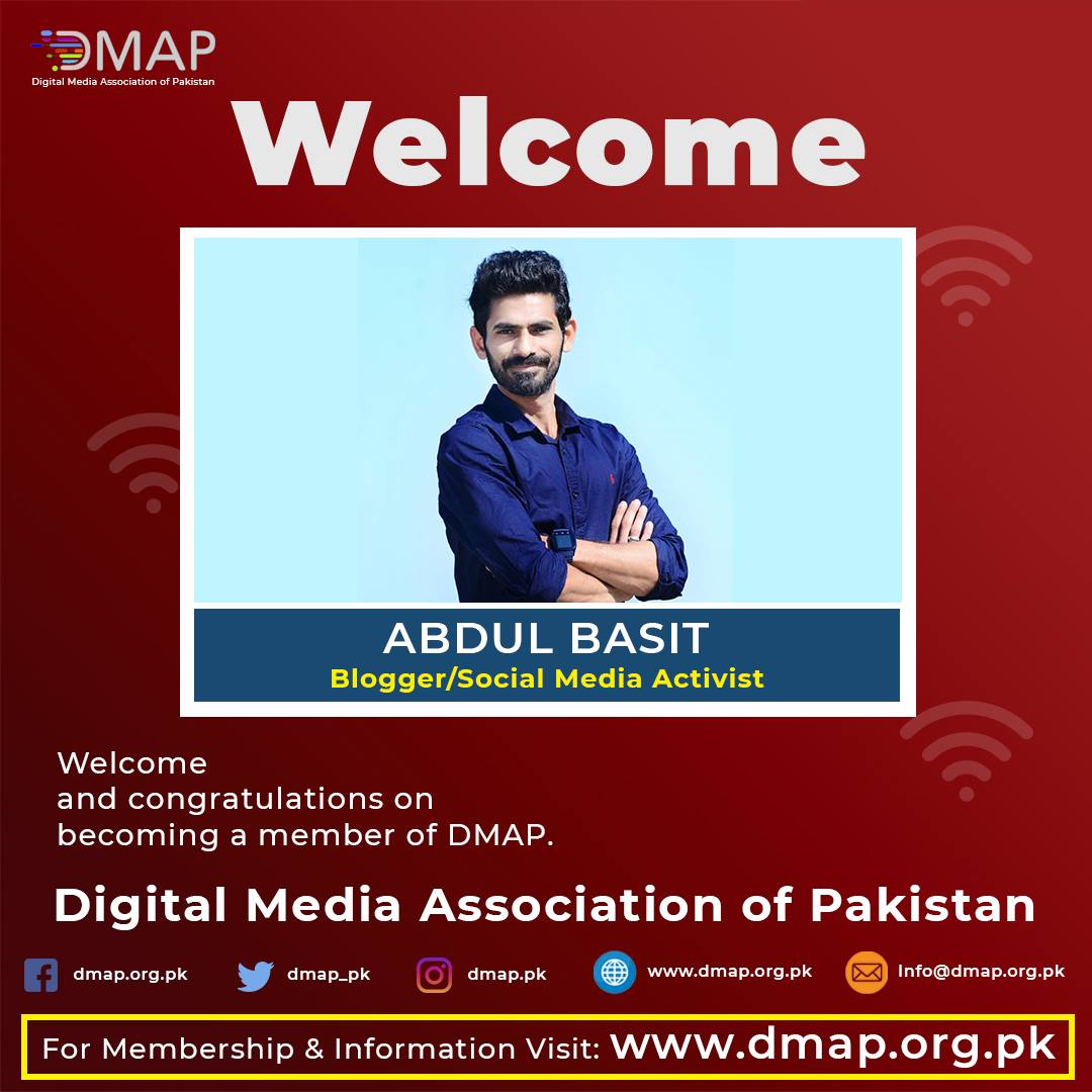 dmap_pk's tweet photo. We warmly welcome and congratulating to
ABDUL BASIT on becoming a member of the Digital Media Association of Pakistan.
Just visit https://t.co/PzCFglv7qJ and become a member of the Digital Media Association of Pakistan.
Contact us for more details:
0317 1714 356
info@dmap.org.pk https://t.co/qwCXp830eZ