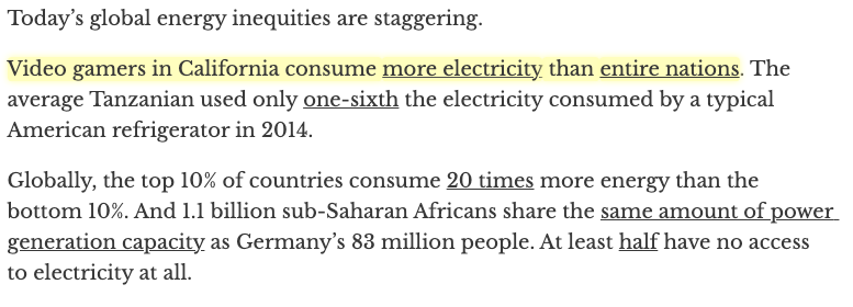 Hypocrisy: Banning fossil fuels for poor states by rich that still use lots of fossil fuels (green EU: 71% fossil fuels)

Tiny climate gains, major development losses

If Africa 3x power with gas, increase global emissions by 0.62% (~CO₂ from Louisianna)

theconversation.com/why-banning-fi…