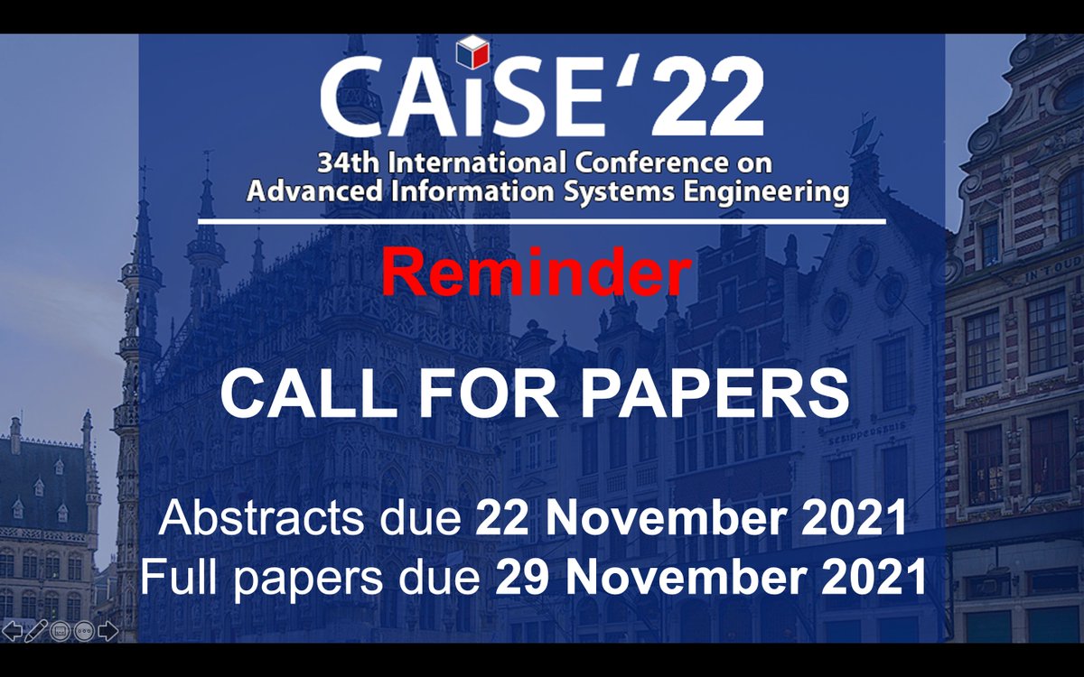Deadline for the main conference is approaching! Remember to submit the abstract of your CAiSE paper by next Monday! And then, one more week to polish your paper... Keep in mind it is a strict deadline