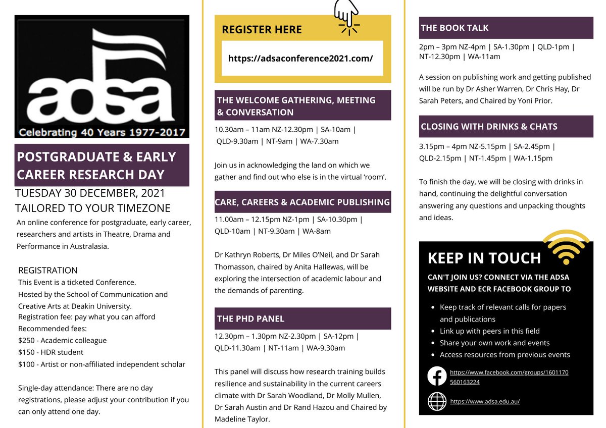 ADSAConf2021's tweet photo. The #Conference starts on November 30, 2021 (TUES), with the Postgraduate and Early Career Research Day. It will be a fun-filled day of delightful conversation and unpacking thoughts and ideas.
Check out what is happening during the day below.👇
#adsa #adsa2021 #postgraduate https://t.co/h9NsTKbarS