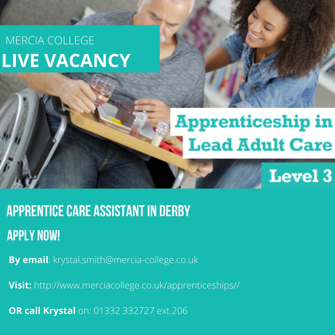 MerciaCollege's tweet photo. Are you looking to kick start your career in Care??

We are recruiting for an Adult Care Assistant in Derby!

Visit https://t.co/lL1HUCtOpx or
Get in touch with Krystal on 01332332727 ext.206 for more information!

#Care #carersuk #jobs #apprenticeship #career #compassion https://t.co/iwXsdkAtuf