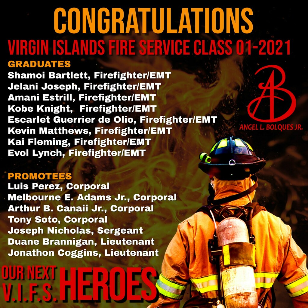 ift.tt/30GoPKd
I would like to congratulate all of the new graduates of the Virgin Islands Fire Service Class 01-2021. It isn’t easy to get through the Fire Academy. Especially because Firefighters are put under some really high standards and responsibilities. I commen…
